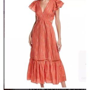 Sachin & Babi Size 14 Orange Georgia Cotton Midi Dress Cotton Boho Stripe Cutout